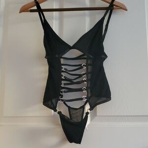 Sexy Sheer Black Strappy Bodysuit Size Small